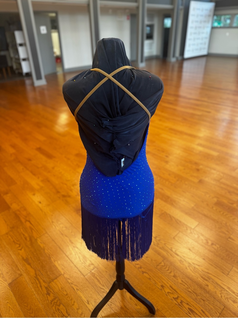 Blue Fringe Latin Dance Dress with Rhinestone Accents - Picture 5 of 7